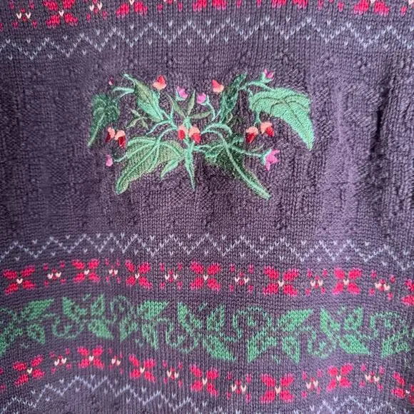 Vintage 90s Chelsea Gardens Floral Sweater Blue Lg Cottage Garden Granny USA - Picture 3 of 7